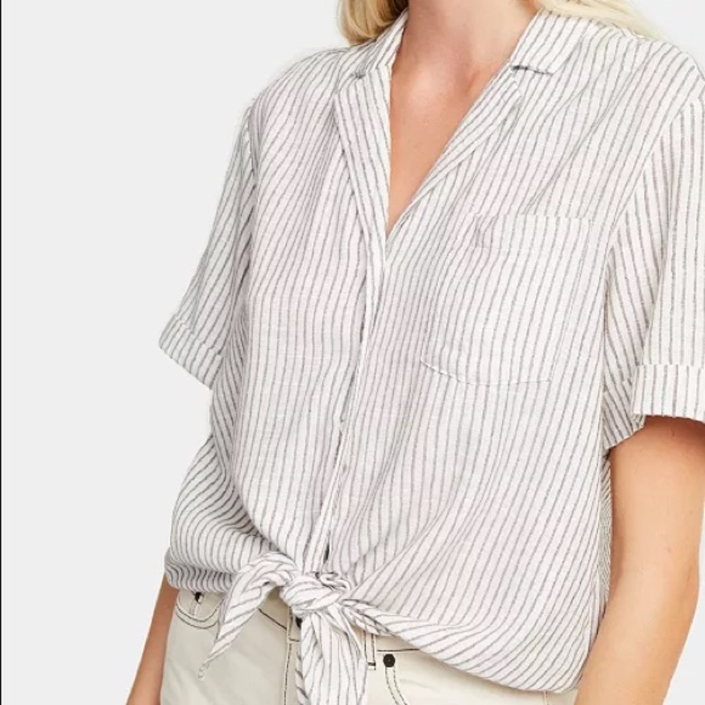 French Connection Striped Tie-Front Linen Shirt